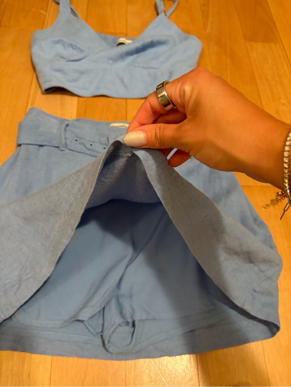 Abercrombie & Fitch Light Blue Linen-Blend Cropped Top & Belted Skirt Set - Picture 3 of 15